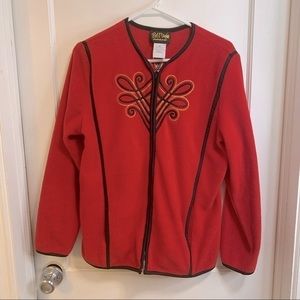 Bob Mackie wearable art zip up embroidered fleece jacket